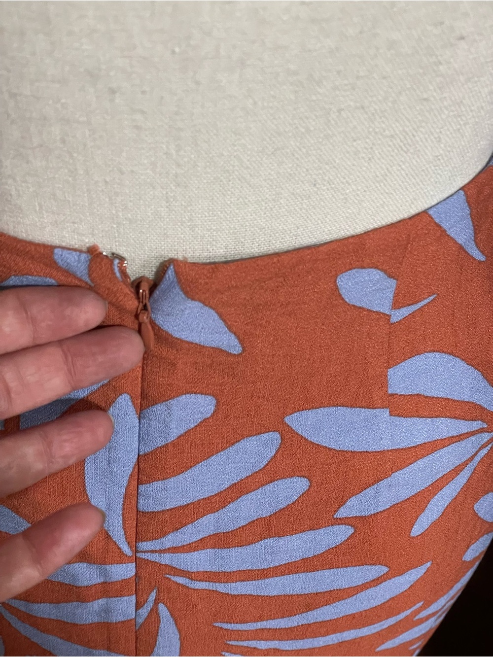 LOFT Outlet Petite ANN TAYLOR faux wrap skirt orange lavender 0P tropical print - Picture 8 of 15